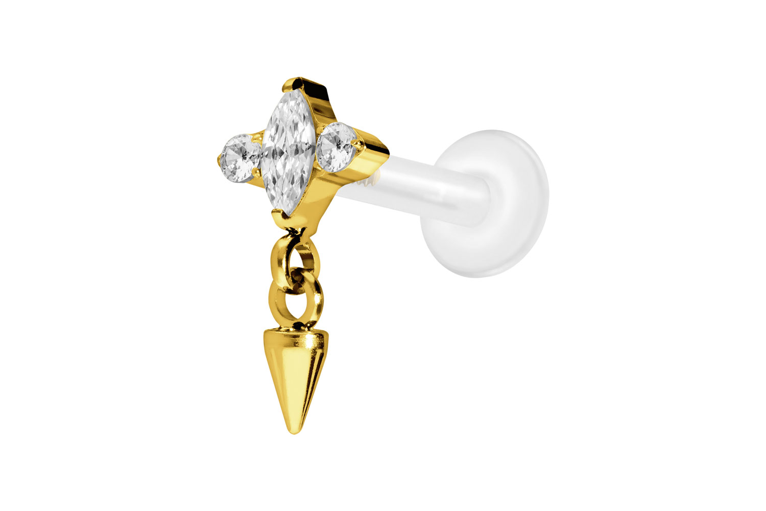 PTFE Labret Piercing mit Innengewinde + Titan-Aufsatz EINGEFASSTE KRISTALLE + SPITZE